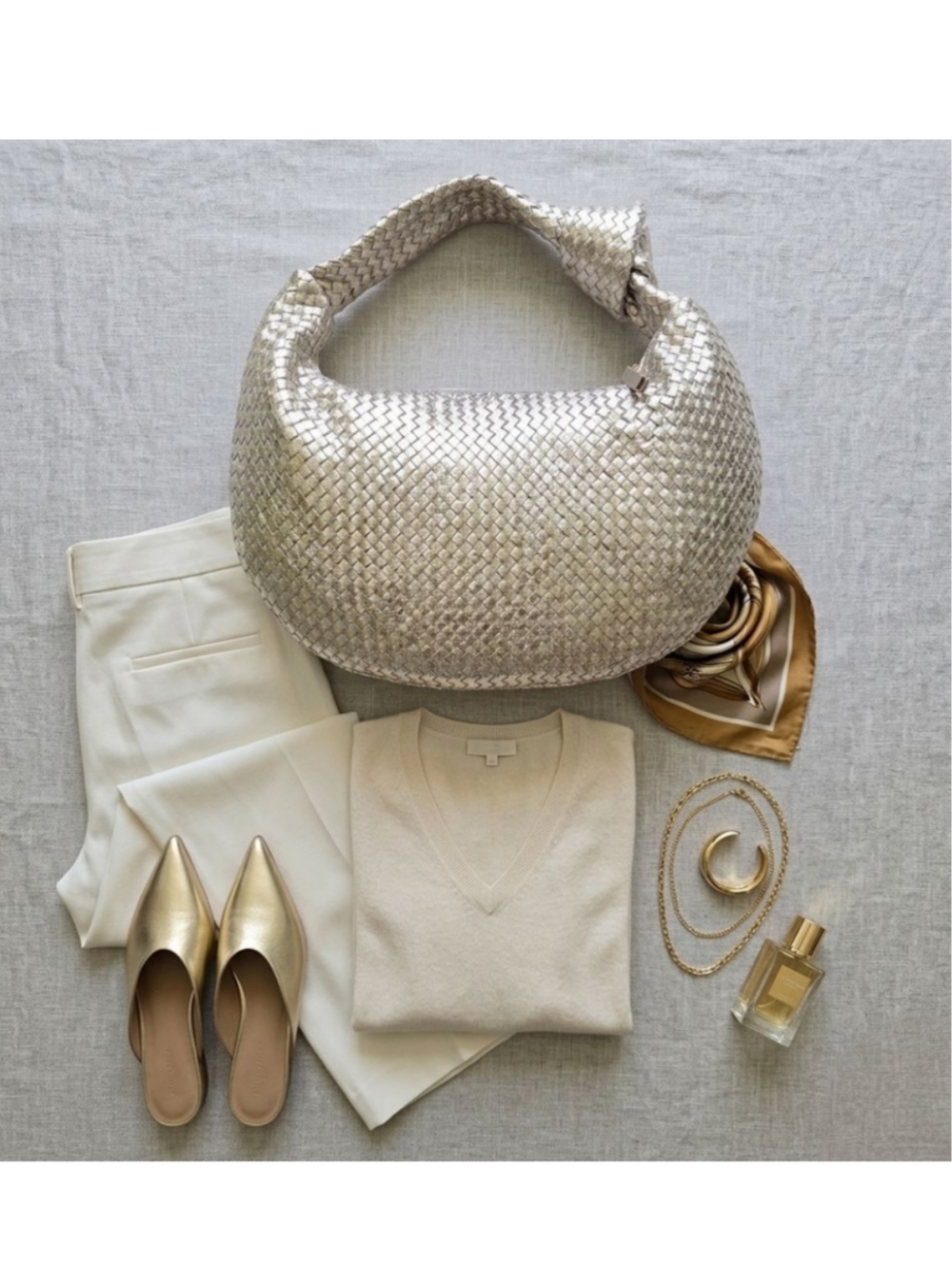 EUC WHBM Luxurious Silver Genuine Leather Woven Knot Bag
